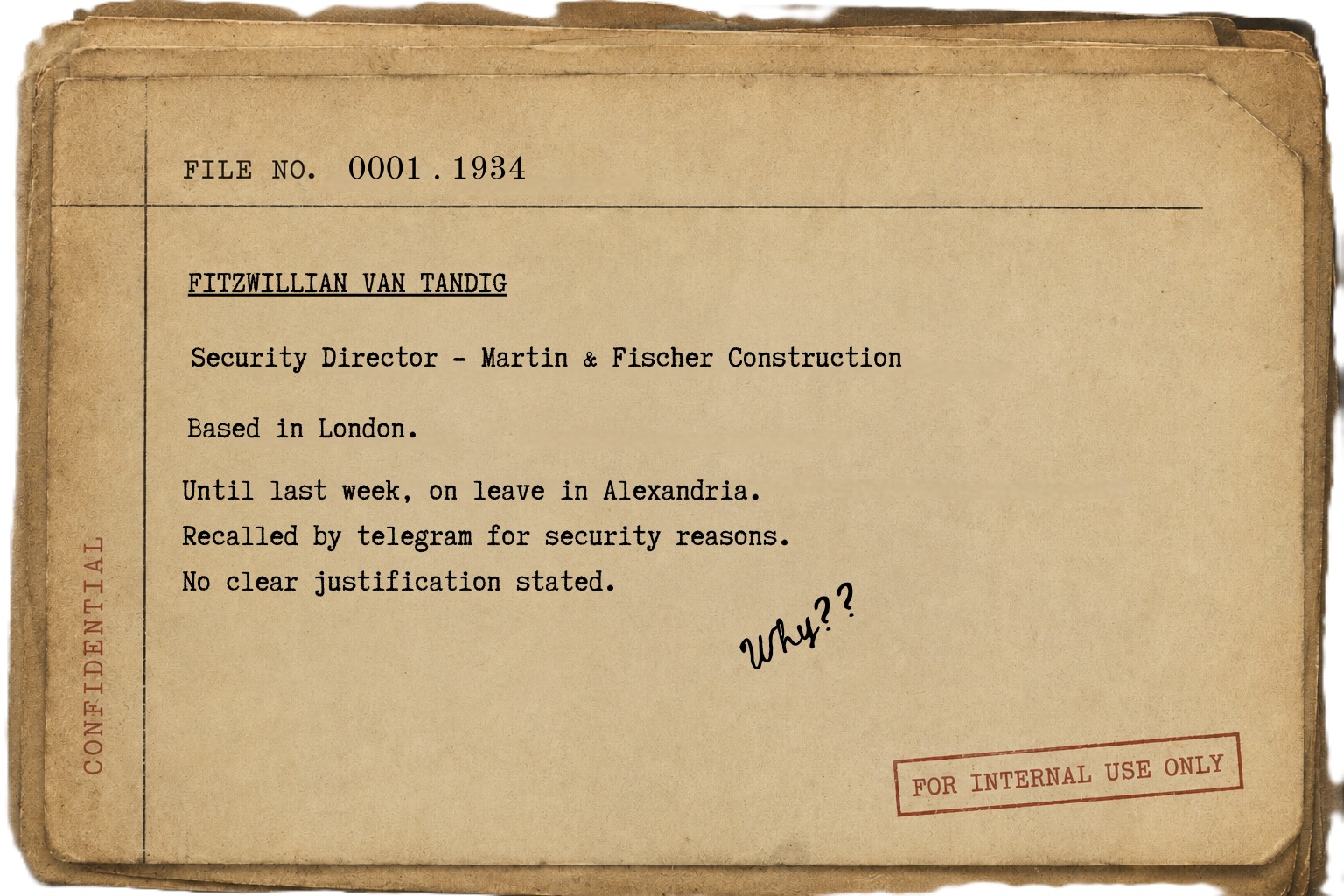 Dossier file 0001 — Fitzwillian van Tandig, Security Director
